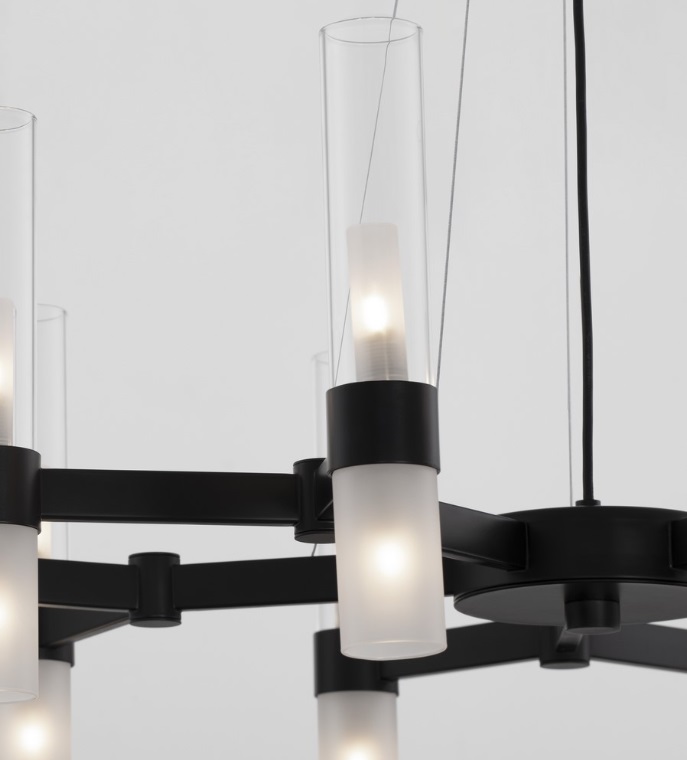 Żyrandol Candela 12xG9 czarny z tubami szklanymi