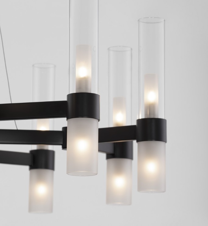 Żyrandol Candela 12xG9 czarny z tubami szklanymi