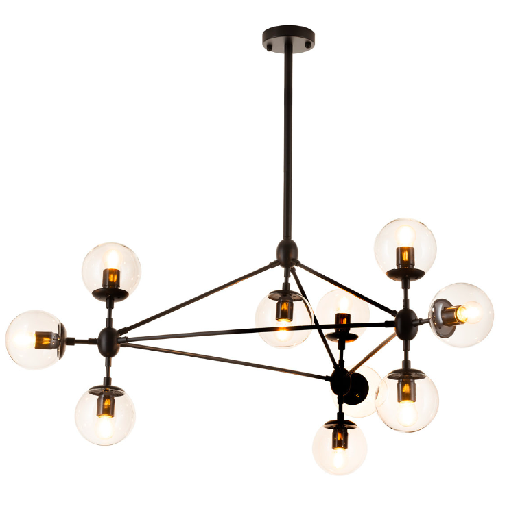 Żyrandol wiszący Astrifero 10xE27 czarny z bursztynowymi kulami