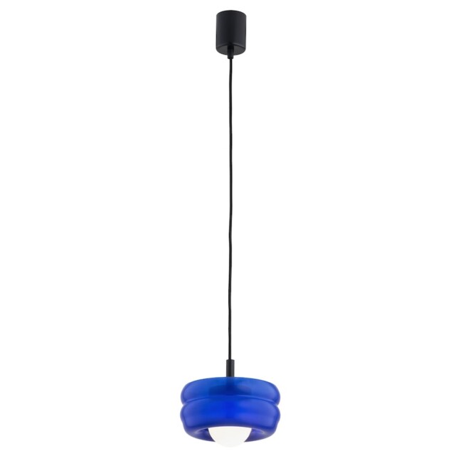 Lampa wisząca Tevo z niebieskim kloszem ze szkła G9