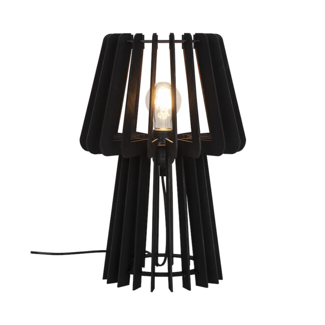 Czarna lampa stołowa Groa z ażurowej sklejki FSC E27 60W IP20