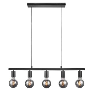 Czarna lampa wisząca Paco 5 z przyciemnianymi kloszami – idealna nad stół lub wyspę