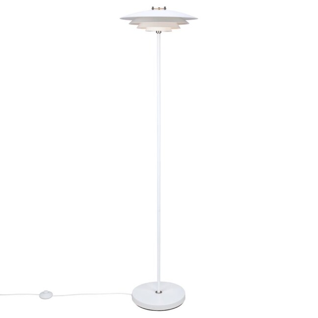 Biała lampa podłogowa Bretagne z kloszem warstwowym G9 – skandynawski design