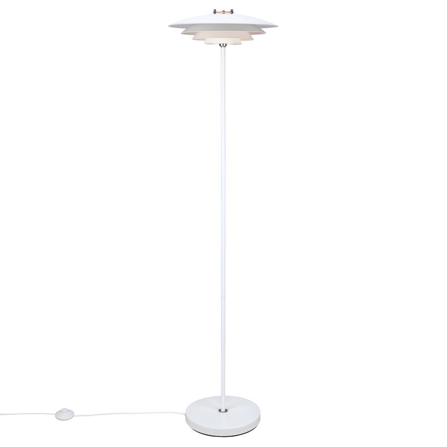 Biała lampa podłogowa Bretagne z kloszem warstwowym G9 – skandynawski design