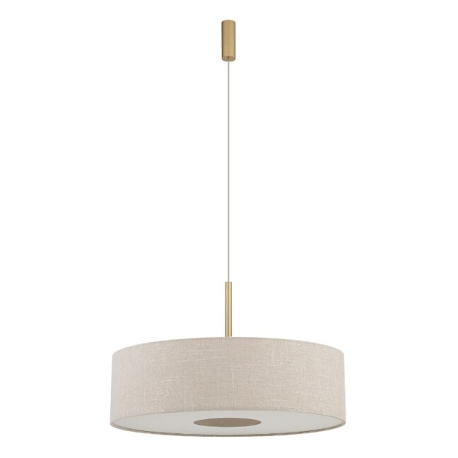 Lampa wisząca Santana L 65 cm beżowa z tkaniny – elegancki klosz i złote akcenty