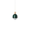 Lampa wisząca Loft Ovoli zielona ze skandynawskim drewnem, E27, regulowana wysokość