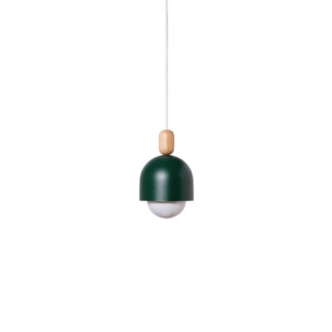 Lampa wisząca Loft Ovoli zielona ze skandynawskim drewnem, E27, regulowana wysokość