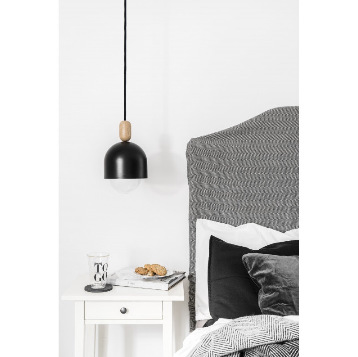 Lampa wisząca Loft Ovoli czarna z dębowym akcentem E27
