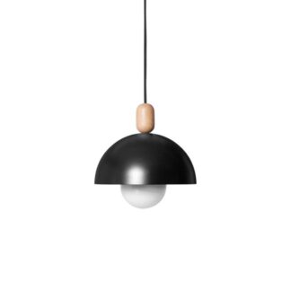 Lampa wisząca Loft Ovoli czarna z drewnem, E27, regulowana wysokość