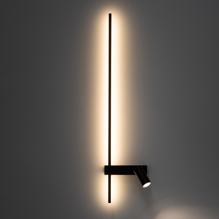 Kinkiet Easy czarny LED z reflektorkiem do czytania – lewa strona