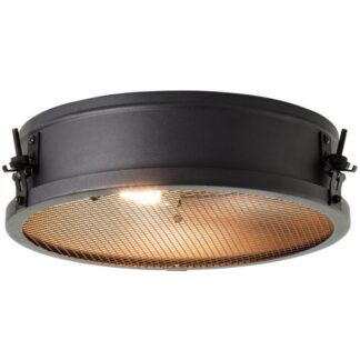 Plafon sufitowy Zois 34 czarny – industrialna lampa z siatką, 2xE27