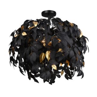 Żyrandol Leavy 70 cm – czarno-złoty, liście, 3xE14
