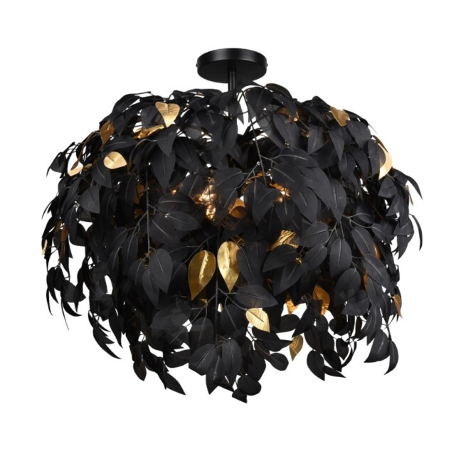 Żyrandol Leavy 70 cm – czarno-złoty, liście, 3xE14