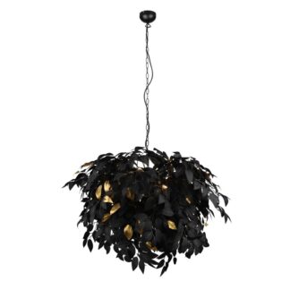 Lampa wisząca Leavy 70 cm — czarno-złota, liście, 4xE14