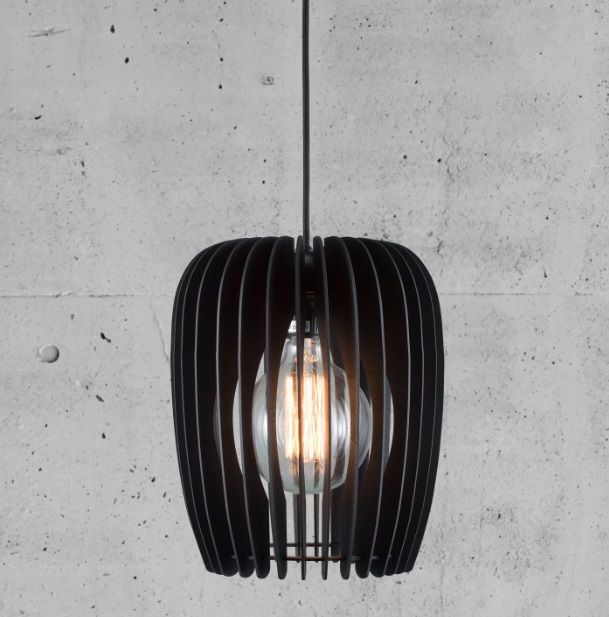 Drewniana lampa wisząca Tribeca 24 czarna – ażurowy klosz E27 IP20