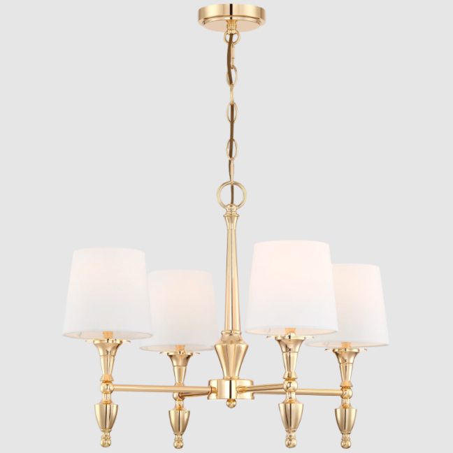 Żyrandol Sutton 9 złoty z 4 białymi abażurami E27 IP20