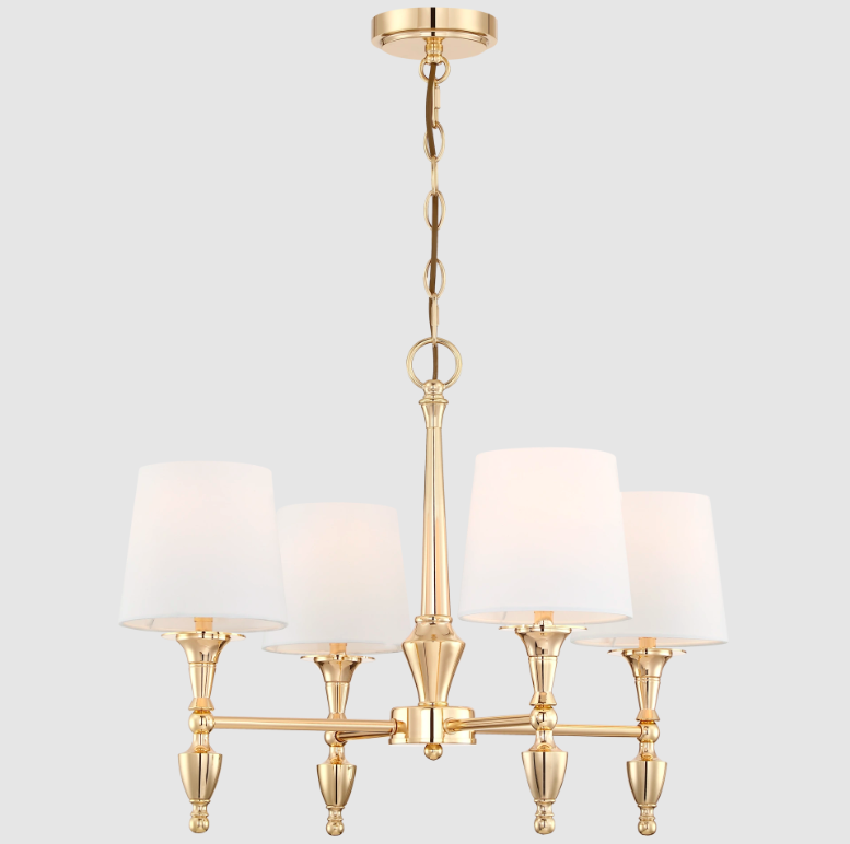 Żyrandol Sutton 9 złoty z 4 białymi abażurami E27 IP20