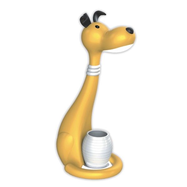 Lampka LED dla dzieci Piesek żółty – regulowana, z pojemnikiem na przybory