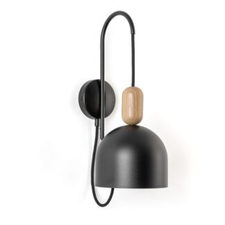 Kinkiet ścienny Ovoi czarny z dębowym akcentem E27