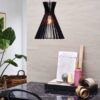 Czarna lampa wisząca Nordlux Groa z ażurowym, drewnianym kloszem E27 60W IP20