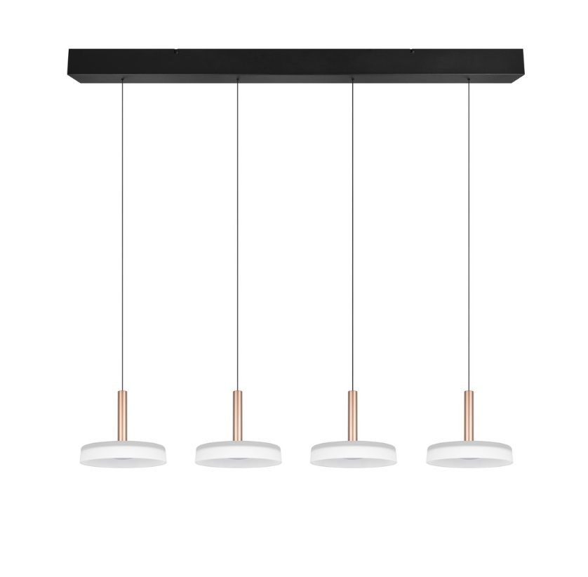 Lampa wisząca Celeste z 4 LED 30W – biel z miedzianym akcentem, ciepłe światło 3000K