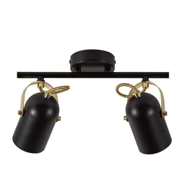 Czarna lampa sufitowa Nordlux Lotus z mosiężnymi detalami i 2 regulowanymi reflektorami E14