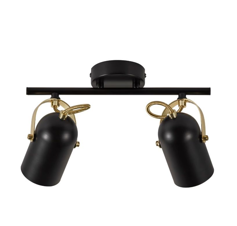 Czarna lampa sufitowa Nordlux Lotus z mosiężnymi detalami i 2 regulowanymi reflektorami E14