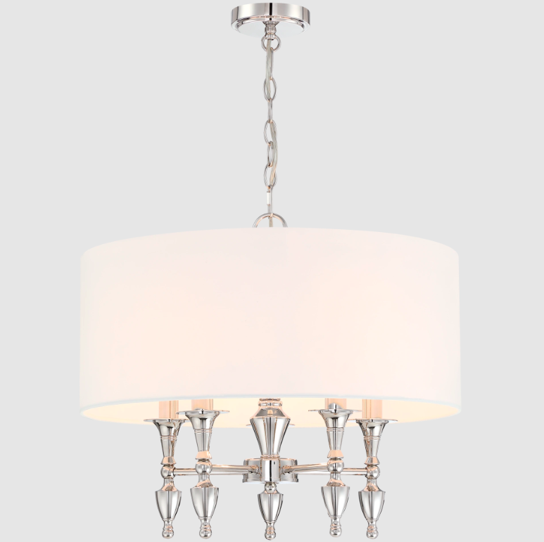 Lampa wisząca Austin srebrna z białym abażurem 5xE14 IP20