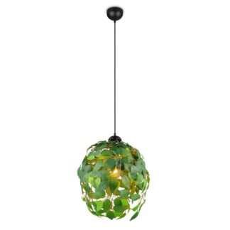 Lampa wisząca Leavy 38 cm z zielonych liści E27 – styl urban jungle