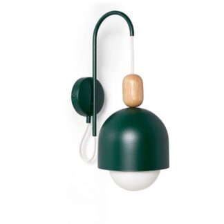 Kinkiet ścienny Ovoi zielony z dębowym akcentem – E27, stylowy i kompaktowy