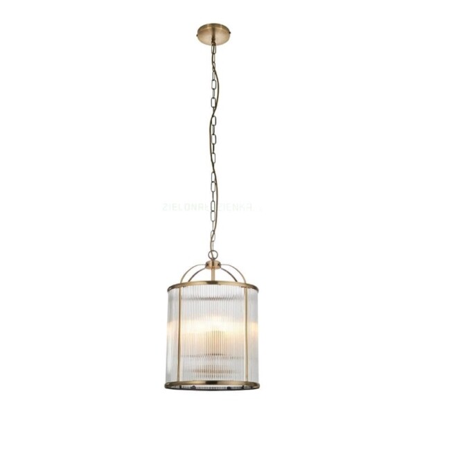 Lampa wisząca Lambeth w kolorze mosiądzu z żebrowanym szkłem