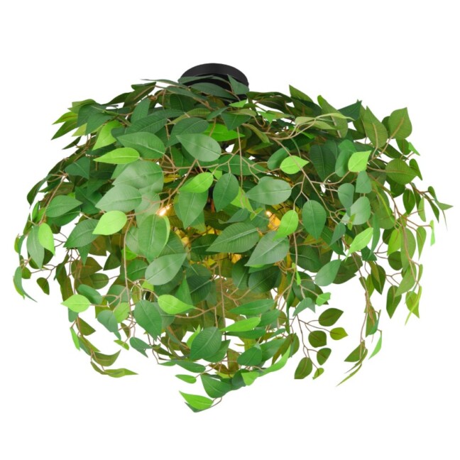 Lampa sufitowa Leavy 70 cm z zielonymi liśćmi – 3x E14, styl urban jungle