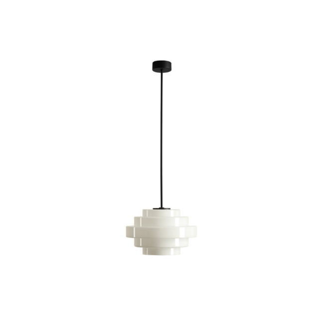 Lampa wisząca Filo Milky M ze szklanym kloszem na czarnej sztycy 78 cm E27