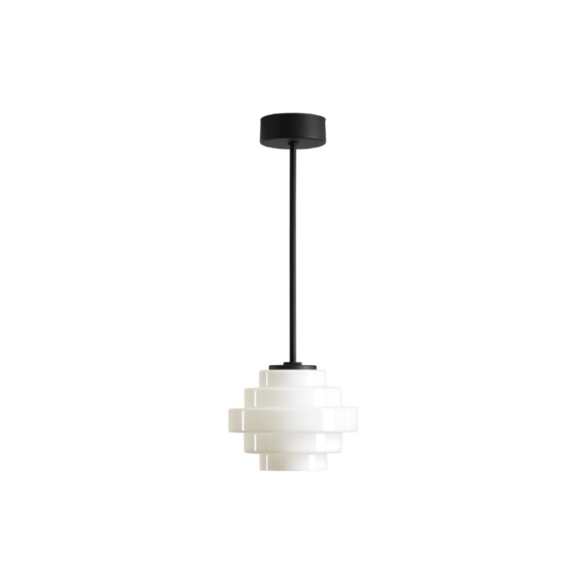 Lampa wisząca Filo S 22 z mlecznym kloszem szklanym na czarnej rurce 30 cm