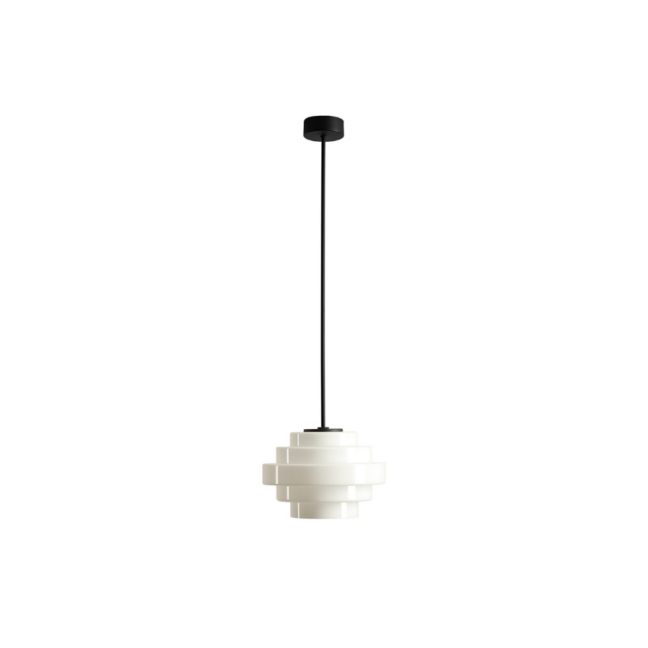 Lampa wisząca Filo Milky M 60 cm – vintage szklany klosz na czarnym zawieszeniu