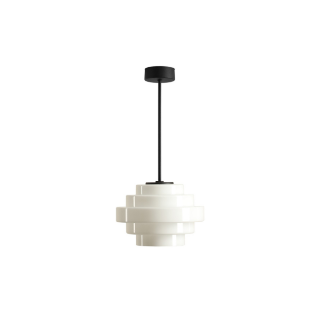 Lampa wisząca Filo Milky S 28 retro z białym kloszem i czarnym zawieszeniem 30 cm