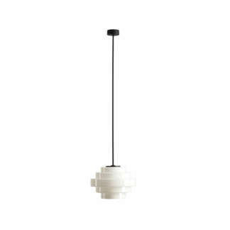 Lampa wisząca Filo Milky L 28 – biały szklany klosz na czarnej sztycy 108 cm