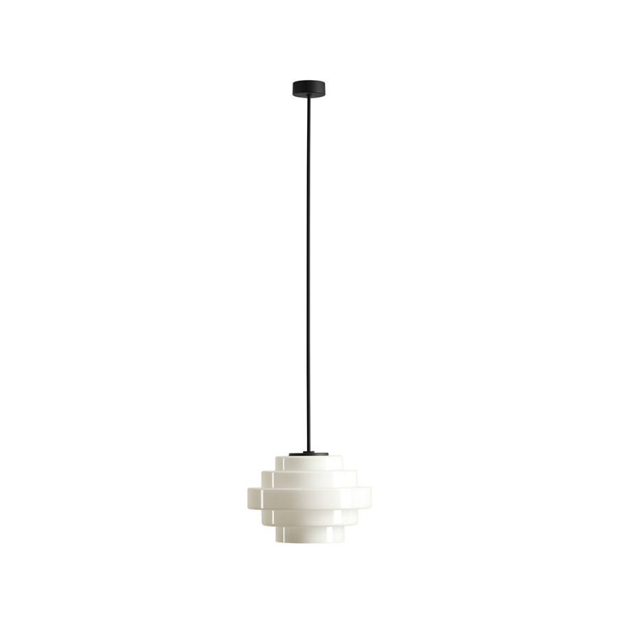 Lampa wisząca Filo Milky L 28 – biały szklany klosz na czarnej sztycy 108 cm