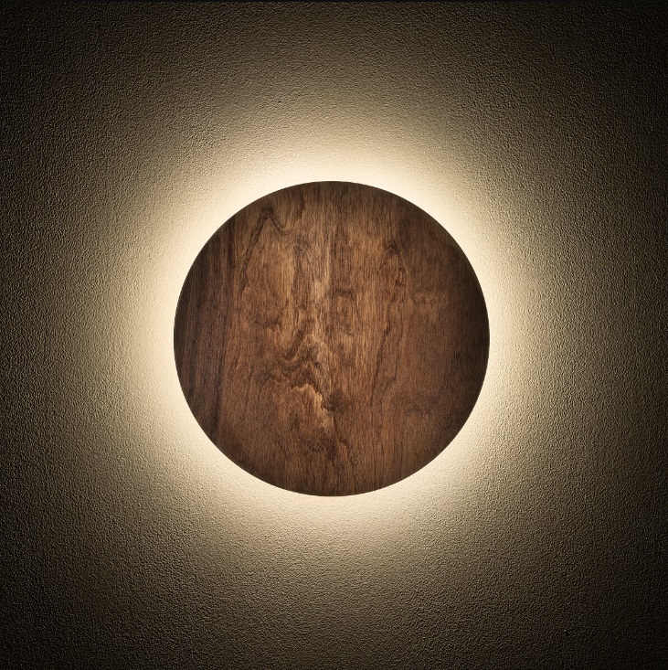 Kinkiet ścienny LED Ring S 15 cm – drewno brązowe, efekt halo