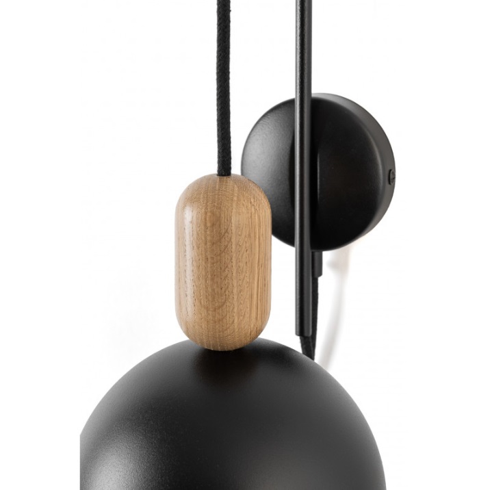 Kinkiet ścienny Ovoi czarny z dębowym akcentem E27