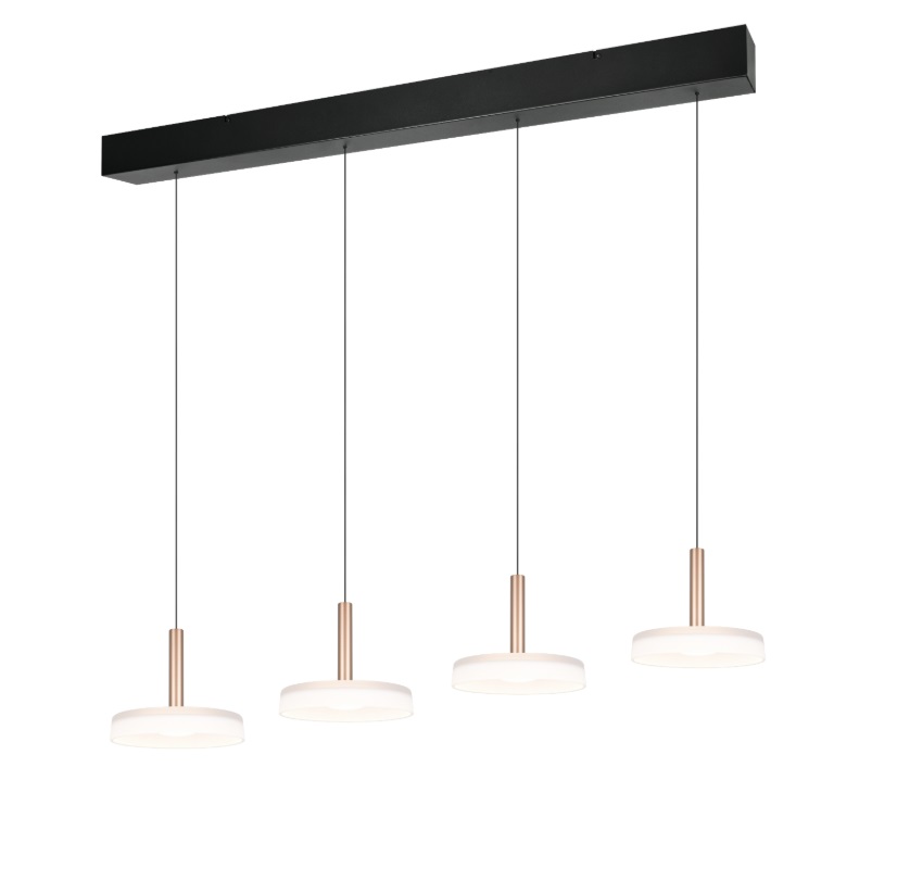 Lampa wisząca Celeste z 4 LED 30W – biel z miedzianym akcentem, ciepłe światło 3000K