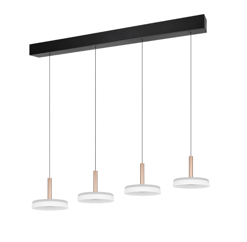 Lampa wisząca Celeste z 4 LED 30W – biel z miedzianym akcentem, ciepłe światło 3000K