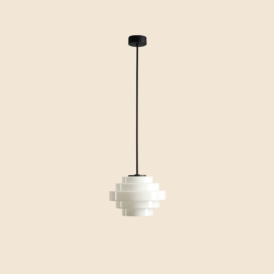 Lampa wisząca Filo Milky M 60 cm – vintage szklany klosz na czarnym zawieszeniu