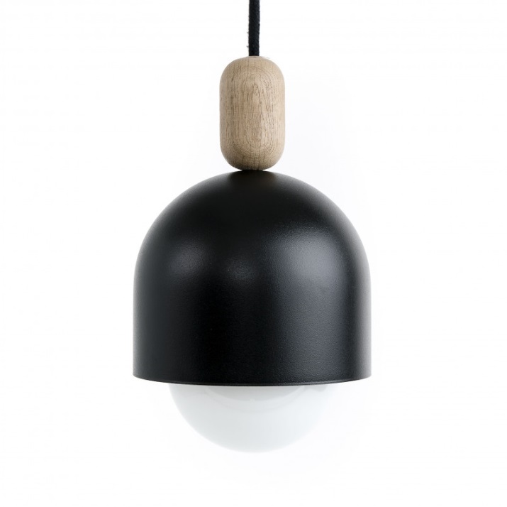 Lampa wisząca Loft Ovoli czarna z dębowym akcentem E27