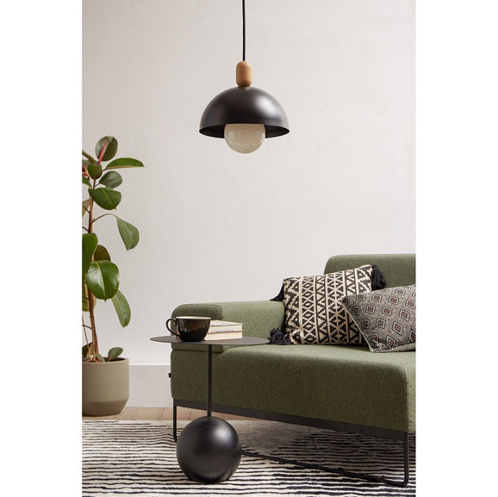 Lampa wisząca Loft Ovoli czarna z drewnem, E27, regulowana wysokość