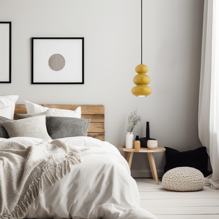 Lampa wisząca Orlando z musztardowego szkła GU10 – styl retro z nowoczesnym akcentem