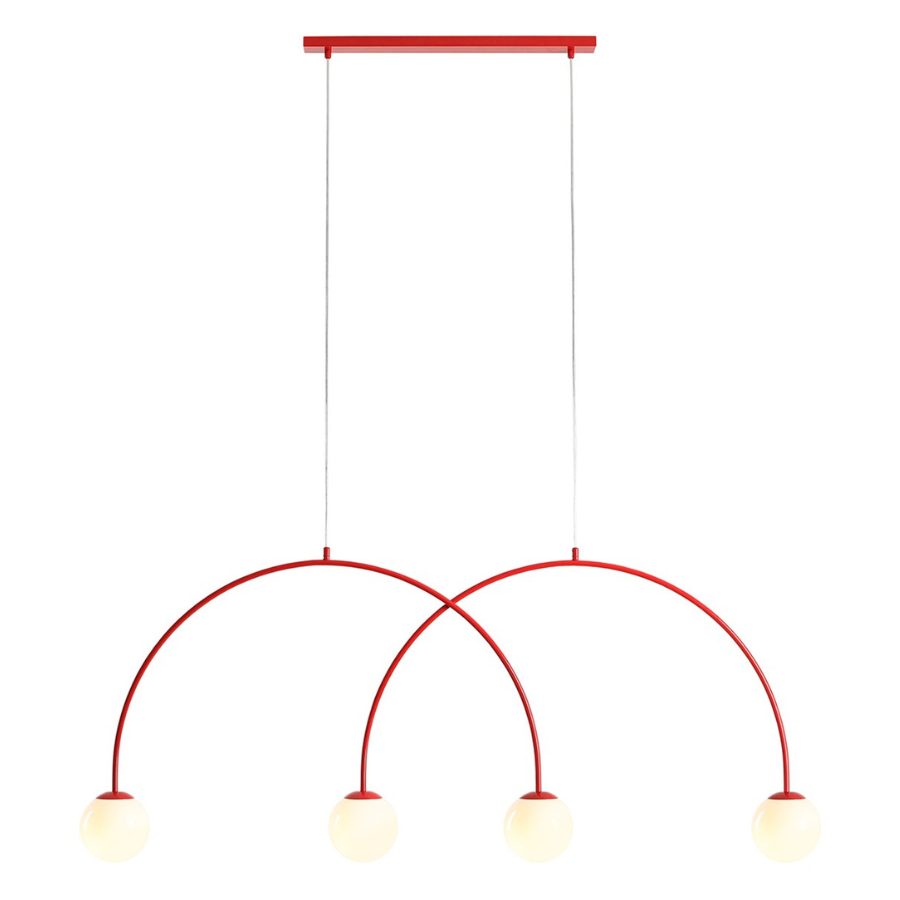 Lampa wisząca Una 4 L Red Chilli – nowoczesna czerwona z mlecznymi kloszami