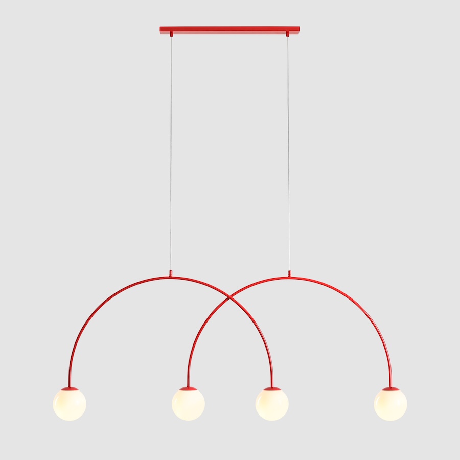 Lampa wisząca Una 4 L Red Chilli – nowoczesna czerwona z mlecznymi kloszami