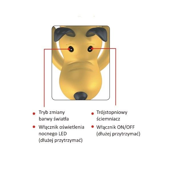 Lampka LED dla dzieci Piesek żółty – regulowana, z pojemnikiem na przybory