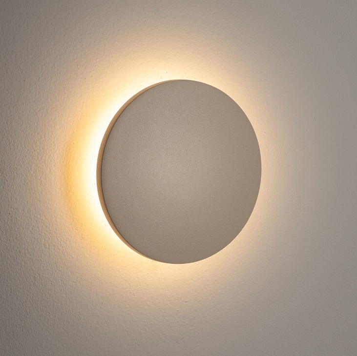 Okrągły kinkiet LED Aria S 13,5 cm piaskowy IP54 – światło 3000K zewnętrzne